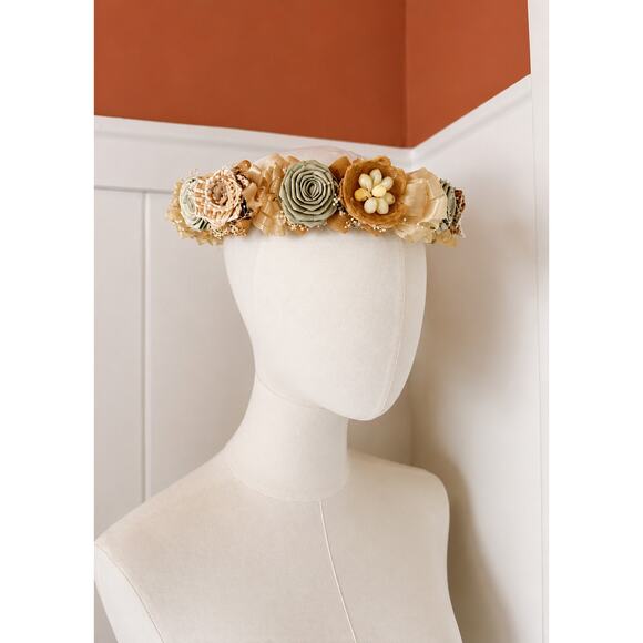 Vintage Floral Crown Bohemian Hippie wedding Wicker Neutral Natural Earthy Beach